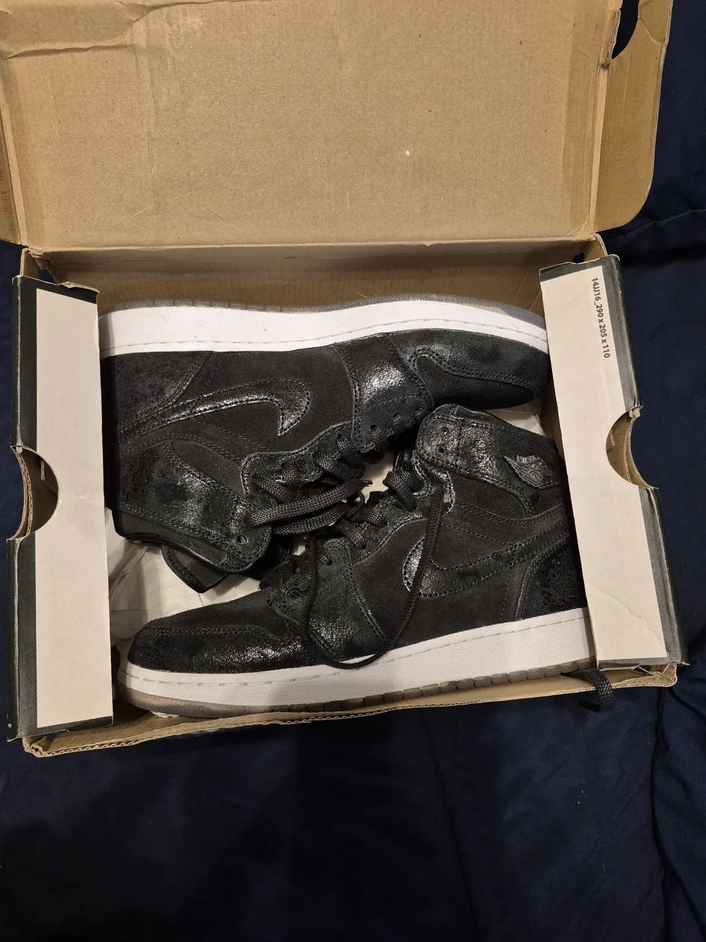Air Jordan 1 Retro Heiress Black Suede High-Top Sneakers with White Midsole